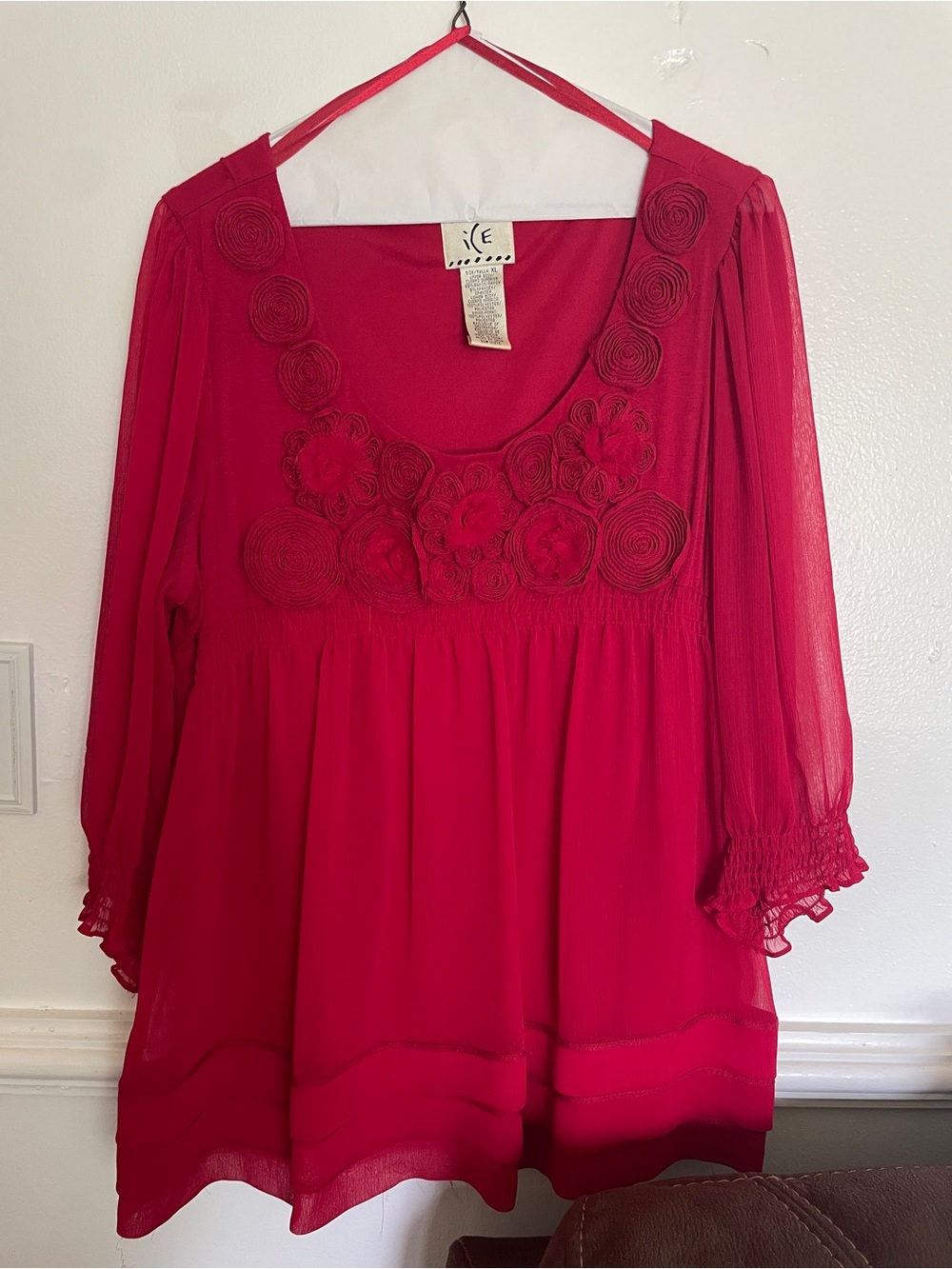ICE COLLECTION Women's Hot Pink Floral Appliqué Scoop Neck Tunic